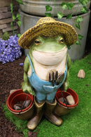 Green Thumb Frog Toad With Trowel and Fork Carrying Pails Planter Vase Statue