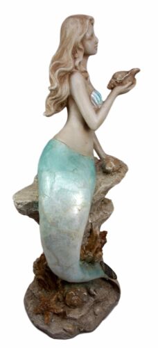 Ebros Gift Large Aquamarine Pretty Goddess Mermaid Listening To Ocean Sconce Figurine 17"H