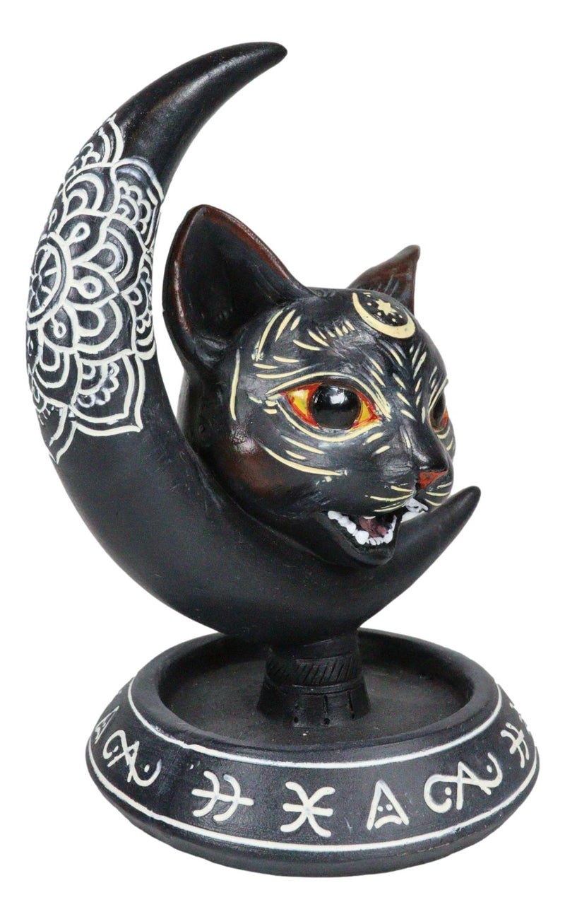 Occult Wicca Sacred Geometry Black Cat Crescent Moon Backflow Incense Burner