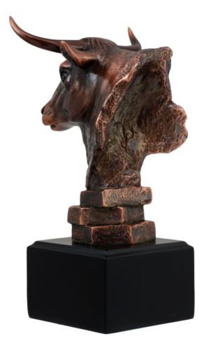 Wildlife Bull Bust Statue On Base Bronze Electroplated Figurine Stock Market