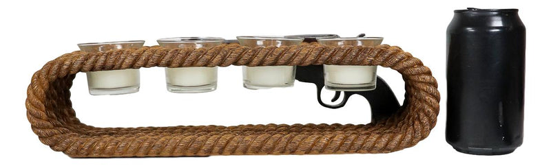 Ebros Western Cowboy Ropes And Revolver Pistol Double Votive Tea Light Candle Holder