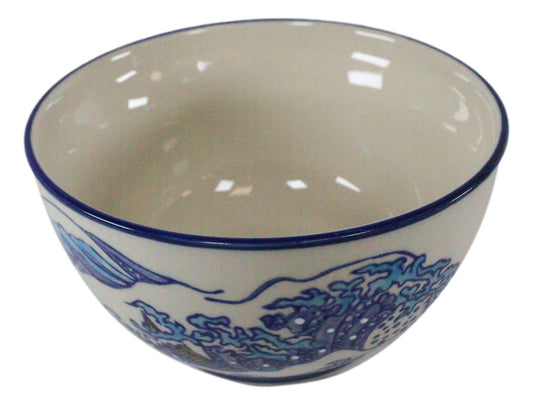 Ebros Set of 2 Ceramic Hokusai Great Wave Portion Meal Bowls 2 Cups W/ Airtight Lid