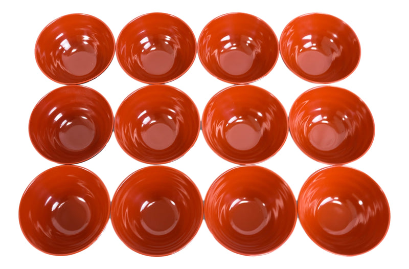 Pack Of 12 Modern Ridged Red Black Melamine Small 10oz Rice Miso Soup Bowls Set