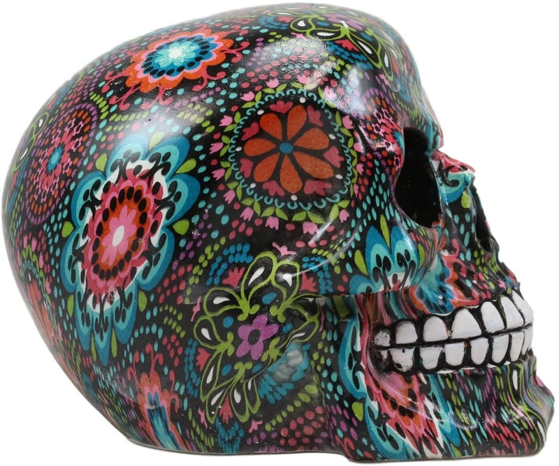 Ebros Day Of The Dead Color Beads And Floral Tattoo Sugar Cranium Skull Statue