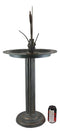 Ebros Gift 34" Tall Aluminum Metal Rustic Cottage Villa Whimsical Fishing Frog by Water Lilly Column Bird Bath and Sundial Garden Decor Statue with Roman Numerals for Lawn Pool Patio Outdoors Decor
