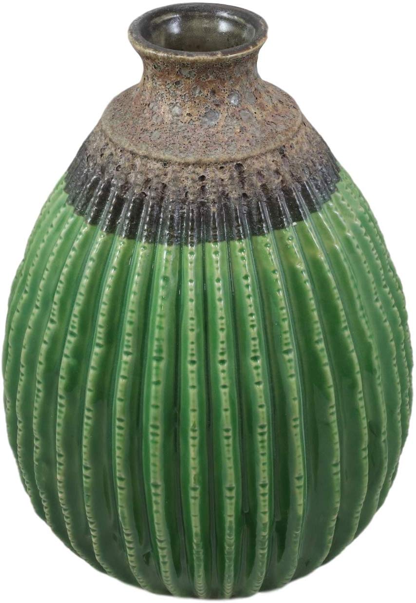 11"Tall Glazed Ceramic Southwestern Desert Bulbous Cactus Oval Floral Vase - Ebros Gift