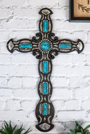 Rustic Western Scroll Art Turquoise Gem Rocks With Silver Clam Shells Wall Cross