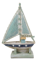 Nautical Marine Ship Sailboat At Dock Figurine With Mosaic Crushed Glass Sail