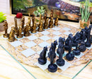 Ebros Egyptian Gods Monuments King Tut & Nefertiti Chess Pieces With Glass Board Set