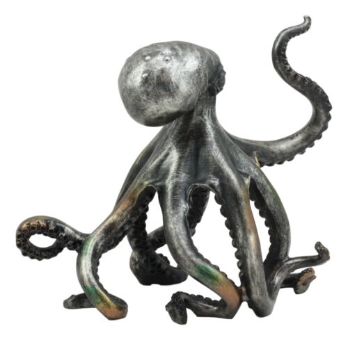 Ebros Large Standing Octopus Statue in Silver Finish Resin Marine Decor 11.5" W - Ebros Gift