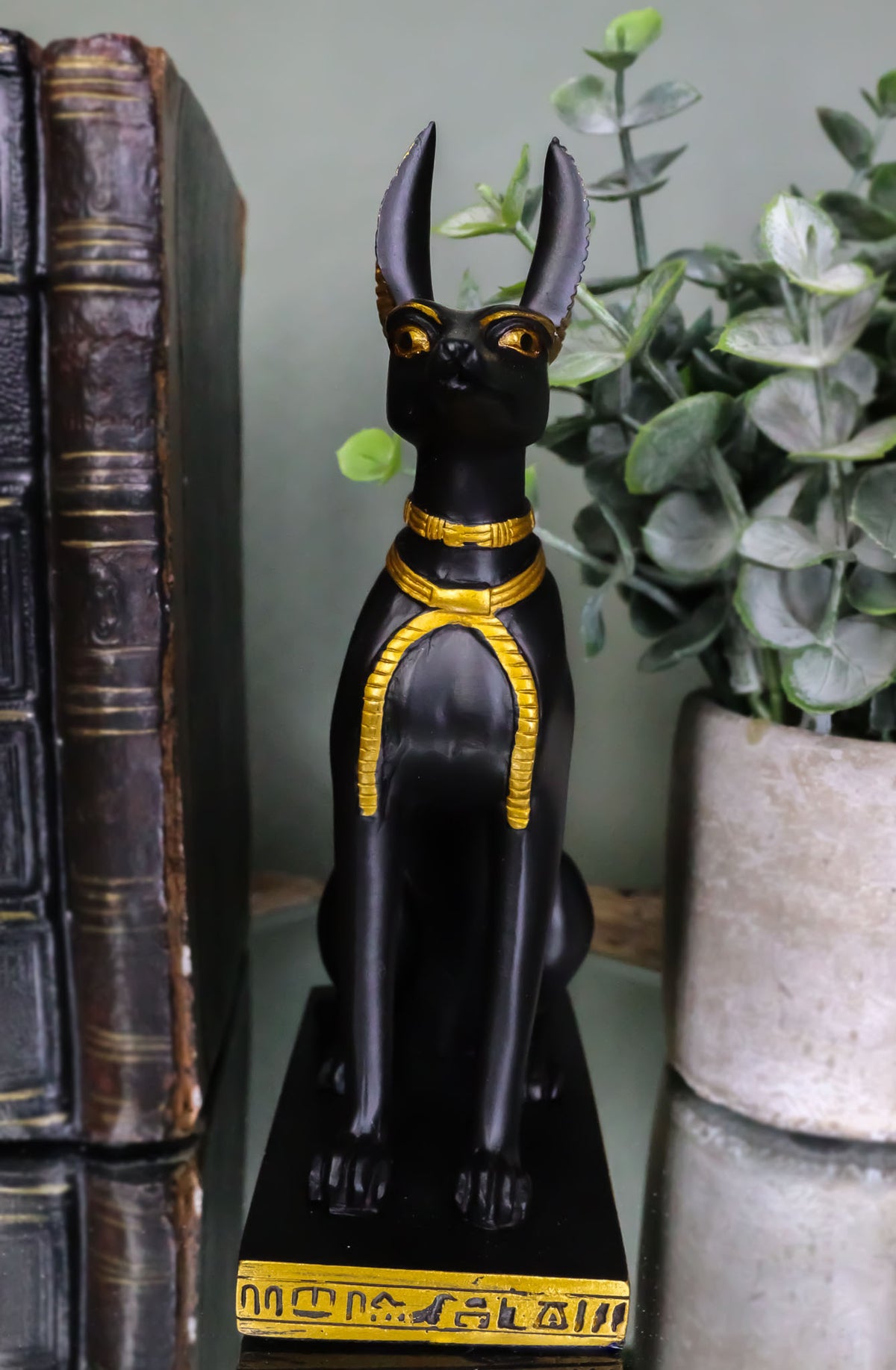 Egyptian Jackal Dog God of The Dead Anubis Sitting On Hieroglyphic Base Figurine
