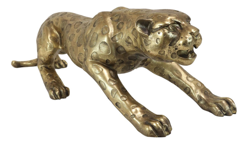 34"L Large Wild Animal Crouching Panther Leopard Gold Finish Collectible Statue