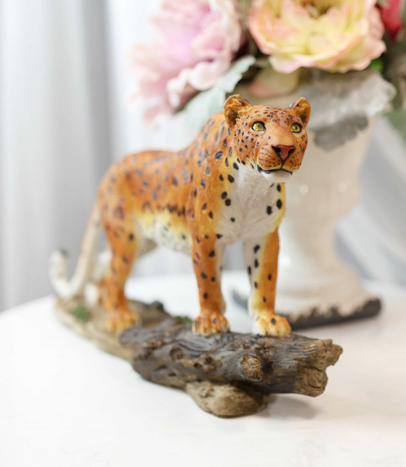 Wild Animal Kingdom Leopard Walking On Forest Trail Statue Giant Cat Figurine