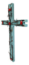 22"H Rustic Western Distressed Wood Turquoise Barbed Wires Red Gems Wall Cross