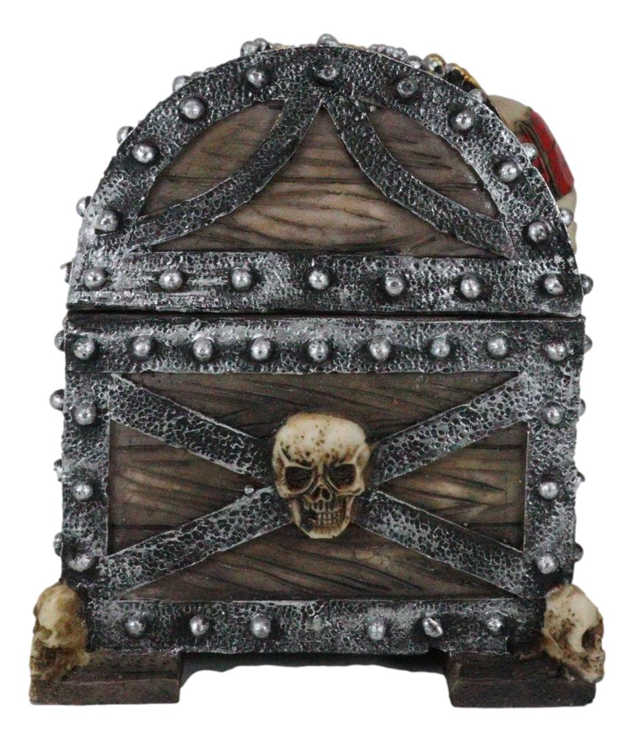 Large Caribbean Pirate Marauder Skull With Criss Cross Blades Treasure Chest Box - Ebros Gift