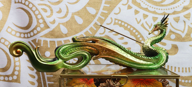 Ebros Gift Chinese Jade Pagoda Green Shenyun Dragon Incense Holder Figurine 13" Long