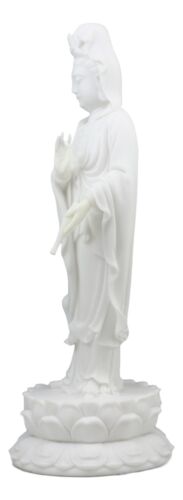 Water And Moon Bodhisattva Goddess Kuan Yin Standing On Lotus Statue 12.75"H