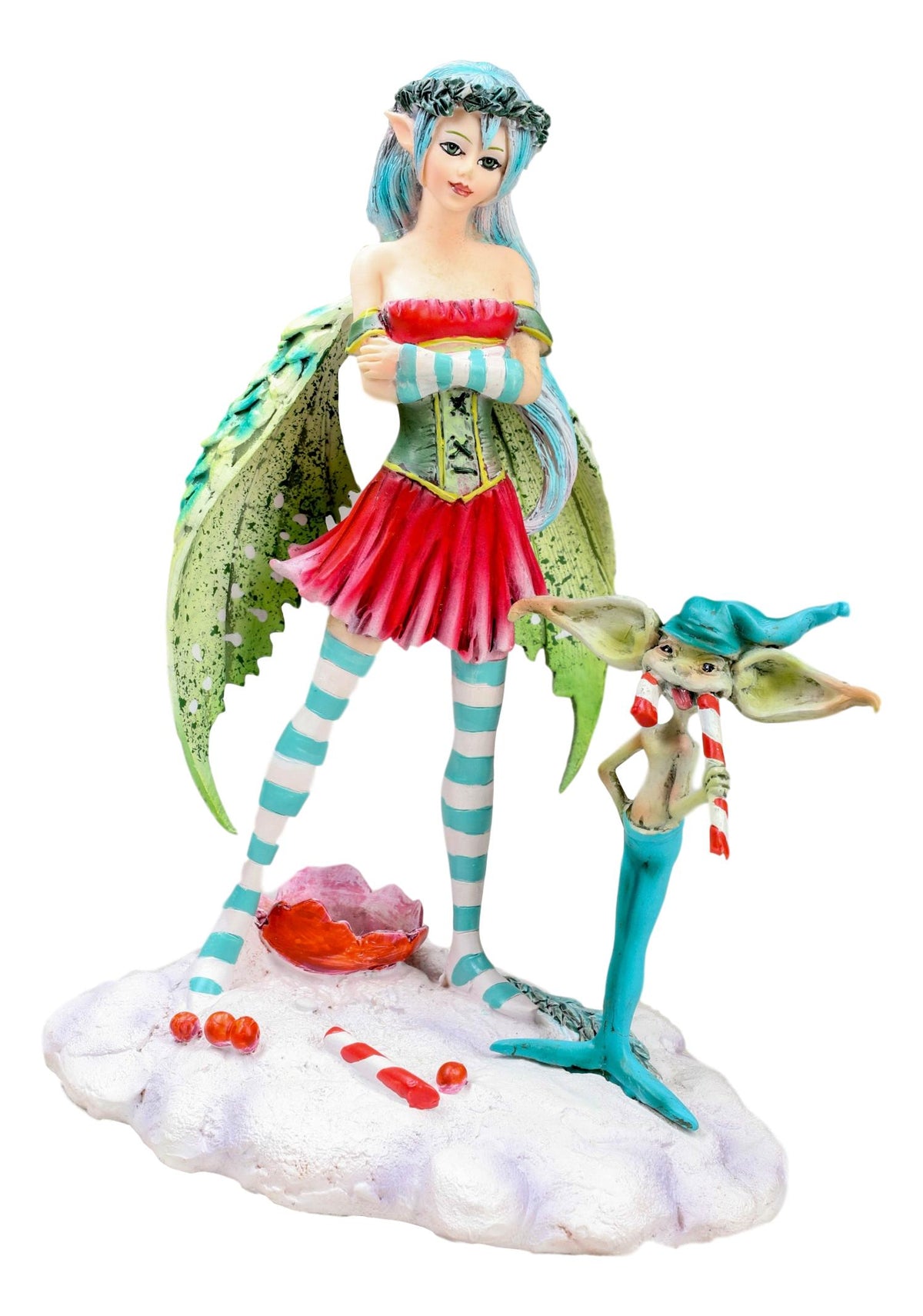 Amy Brown Christmas Fairy And Candy Cane Gremlin Naughty List Collectible Statue - Ebros Gift