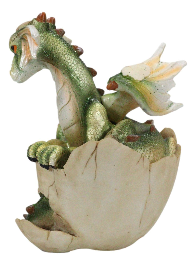 Fantasy Sulky Green Baby Dragon Hatchling Emerging From Egg Mini Figurine