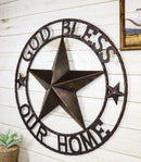24"D Rustic Western Lone Star God Bless Our Home Metal Circle Wall Plaque Sign