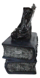 Ebros Macabre Grim Reaper With Scythe Sitting On Books Of Life Jewelry Box