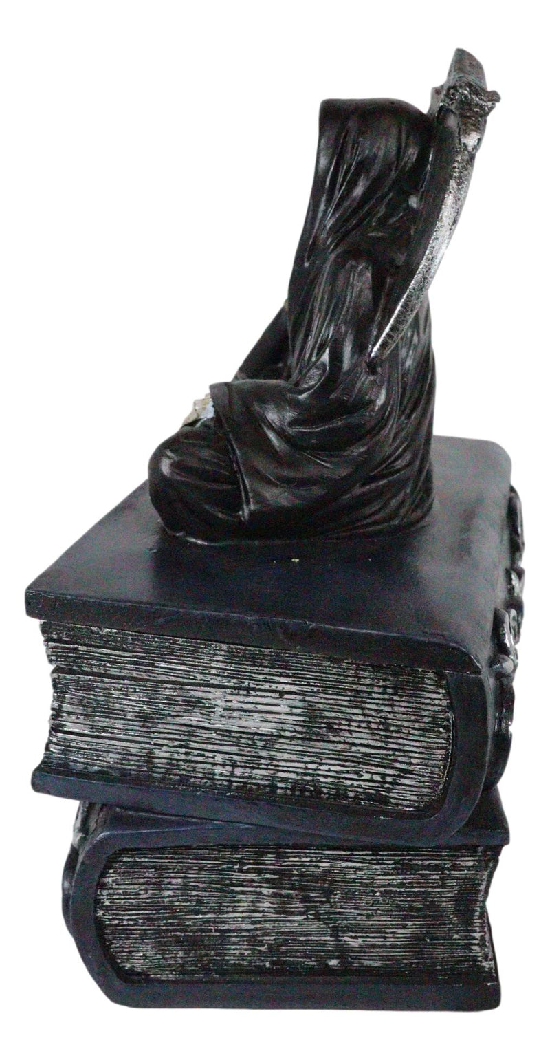 Ebros Macabre Grim Reaper With Scythe Sitting On Books Of Life Jewelry Box