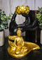 Golden Fire Buddha Meditating By Black Mudra Hand Lotus Votive Candle Holder