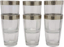 Ebros Silver Accented Meander Greek Fret Key Rim 16oz Highball Glass Set of 6