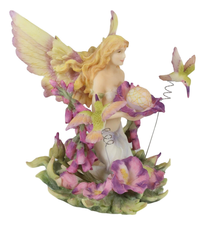 Ebros Jody Bergsma Faith Fairy Purple Flower with Hummingbirds Statue 5.75" Tall