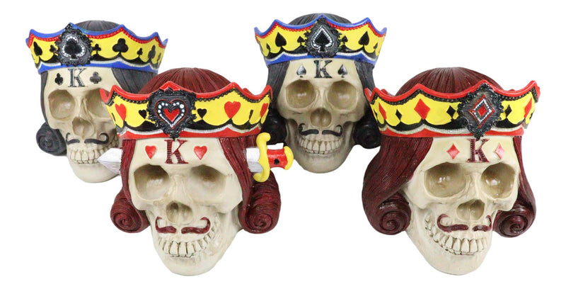 Ebros Set of 4 Casino Royale King Skulls In 4 Suits Spade Heart Club Diamond Figurine