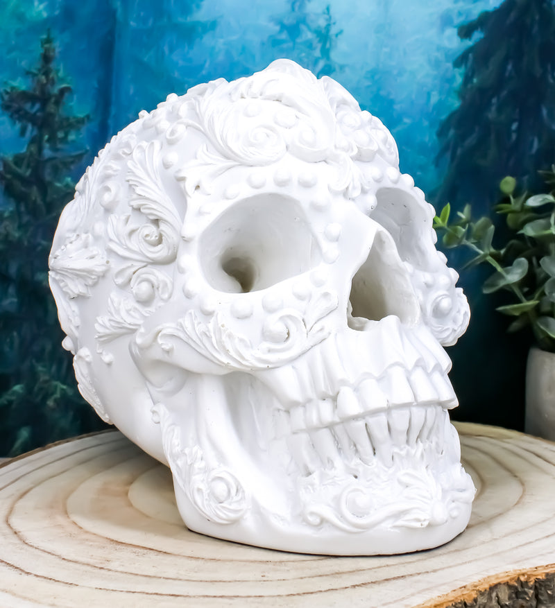 Ebros French Baroque Rococo White Floral Skull Statue Royal European 3D Skulls Decor