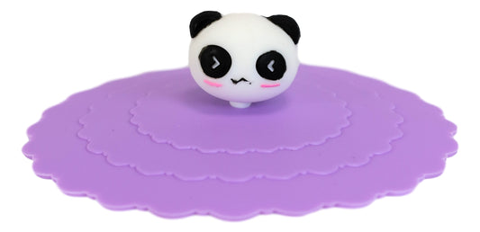 Set Of 4 Purple Panda Reusable Silicone Coffee Tea Cup Cover Lids Air Tight