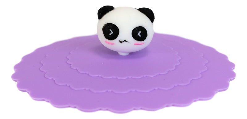 Set Of 4 Purple Panda Reusable Silicone Coffee Tea Cup Cover Lids Air Tight