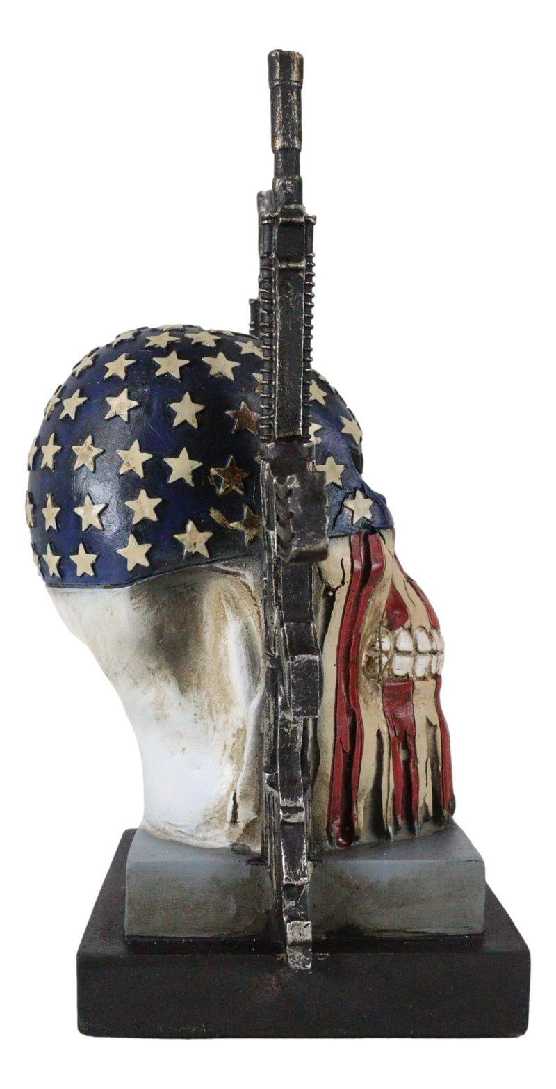 Military American Flag Star Spangled Banner Skull With 2 Gun Rifles Figurine