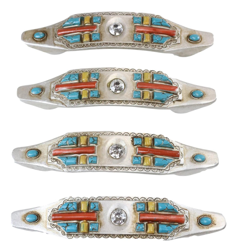 Set of 8 Rustic Southwestern Turquoise Cross Gemstones Crystal Cabinet Bar Pulls