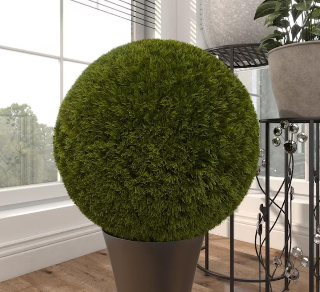 Home And Garden 15"D Round Green Artificial Faux Spiky Grass Topiary Ball