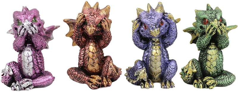 Ebros Baby Dragons in See Hear Speak No Evil Poses Miniature Figurines Set of 12