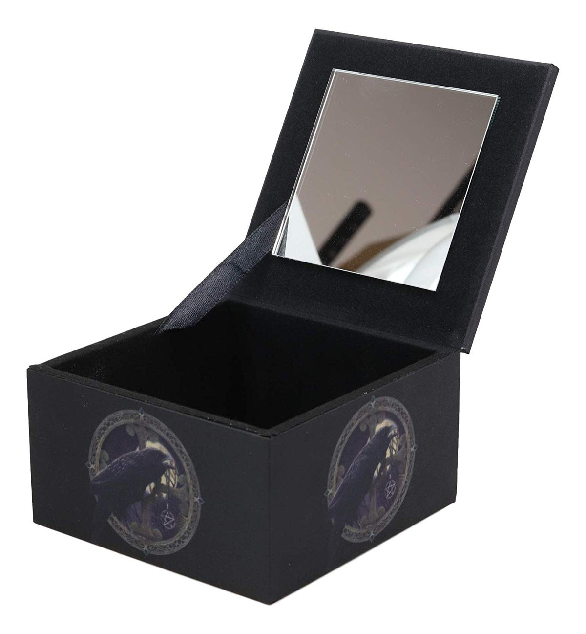 Dark Raven Crow Harbinger of Doom Mini Jewelry Box With Mirror Raven's Spell