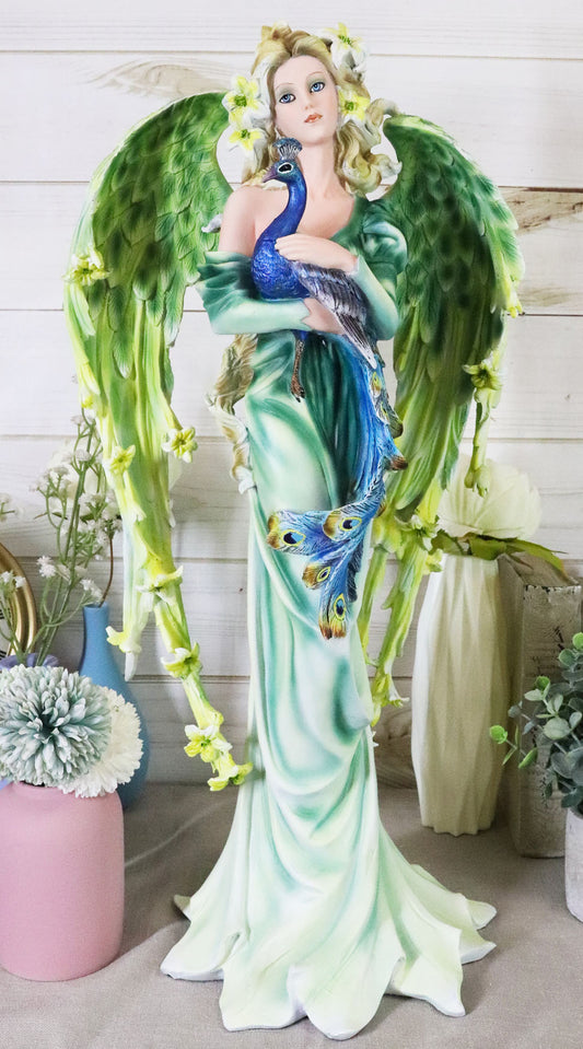 Ebros Large 21.75" Tall Iridescent Peacock Flower Fairy Mother Decorative Statue - Ebros Gift