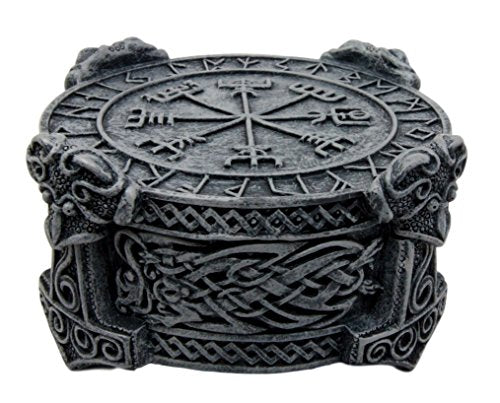Ebros Thor Mjolnir Hammer Talisman Compass Jewelry Trinket Box Figurine 5"L