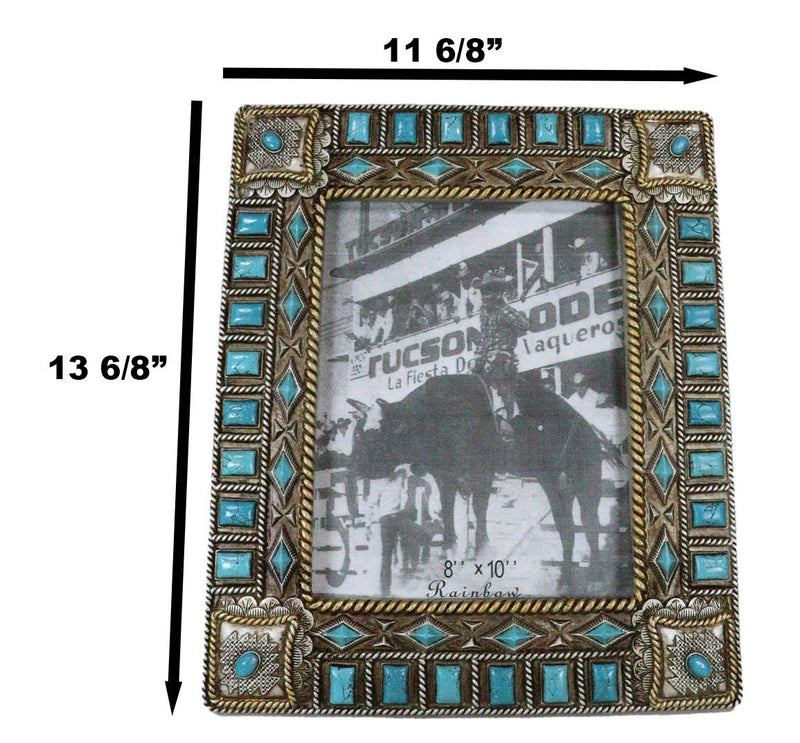 Rustic Western Turquoise Gems Geometric Patterns Ropes Picture Frame 8"X10"