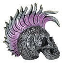 Silver Mohawk Purple Punk Haired Skull In Tooled Peacock Feathers Tattoo Statue