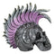 Silver Mohawk Purple Punk Haired Skull In Tooled Peacock Feathers Tattoo Statue