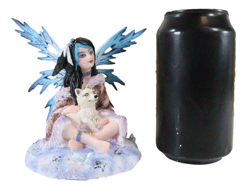 Ebros Winter Frozen Tribal Eskimo Fairy With Snow Wolf Cub Pup Pet Fantasy Figurine