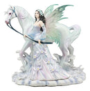 Ebros Aurora Borealis Winter Fairy with Sacred White Horse Statue 10" Long by Nene Thomas Decorative Mythical Fantasy Figurine Collectible