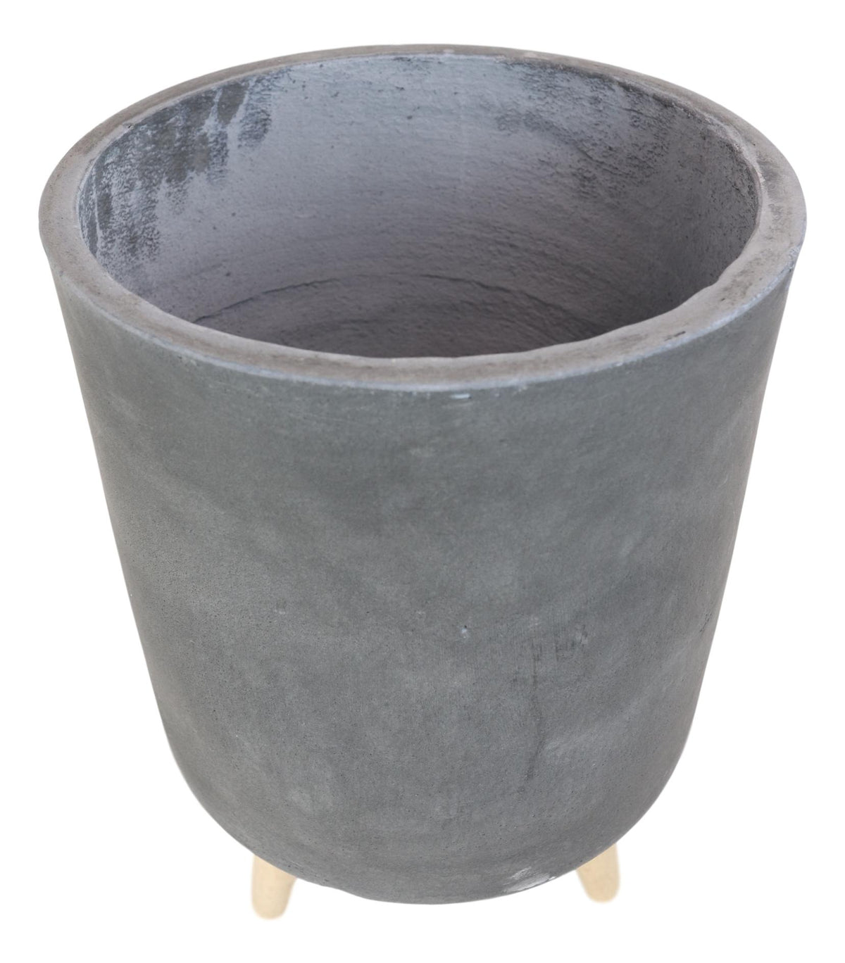 Set of 3 Contemporary Grey Fiber Clay Cylindrical Planter Pots With Wooden Feet