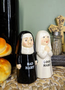 Ebros Bad And Good Habits Nun Pair Salt & Pepper Shakers Ceramic Magnetic Set