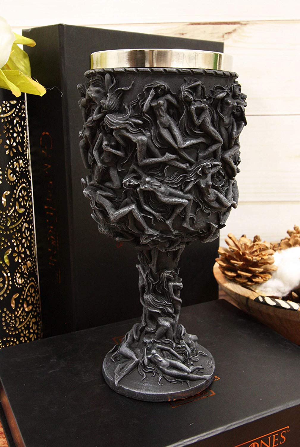Gothic Sexy Nude Erotica Tantric Voodoo Tattoo Morphing Female Wine Goblet - Ebros Gift