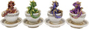 Ebros Metallic Baby Wyrmling Dragons in Tea Cups with Saucers Figurine Set 4.5"H