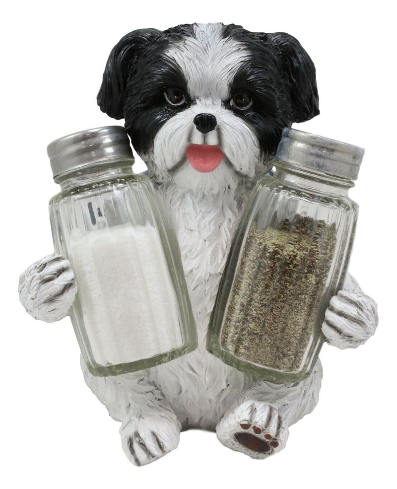 Ebros Hugging Pooch Shih Tzu Glass Salt Pepper Shakers Holder Figurine 6"Tall